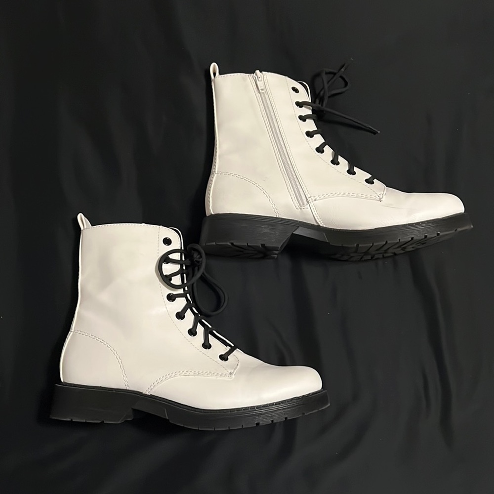 Time and Tru white combat boots